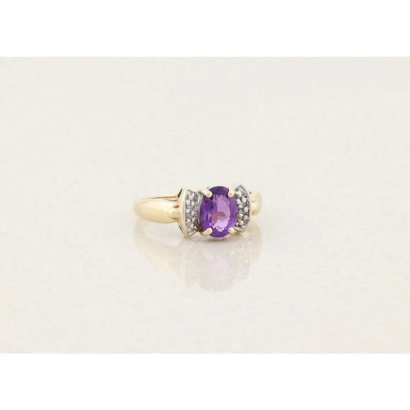 10k Yellow Gold Purple Amethyst and Diamond Bow Ring Size 7 1/4 - Picture 4 of 8
